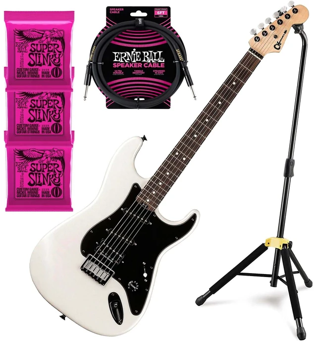 Main image of Charvel Jake E. Lee Signature Pro-Mod, Pearl White, (3) Ernie Ball 2223, Hercules GS414B, Ernieball Cable Bundle