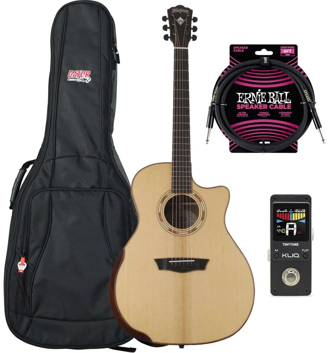 Main image of Washburn Comfort G25SCE Acoustic EG, Natural, Gator Gig Bag, ErnieBall Cable, KLIQ TinyTune Bundle