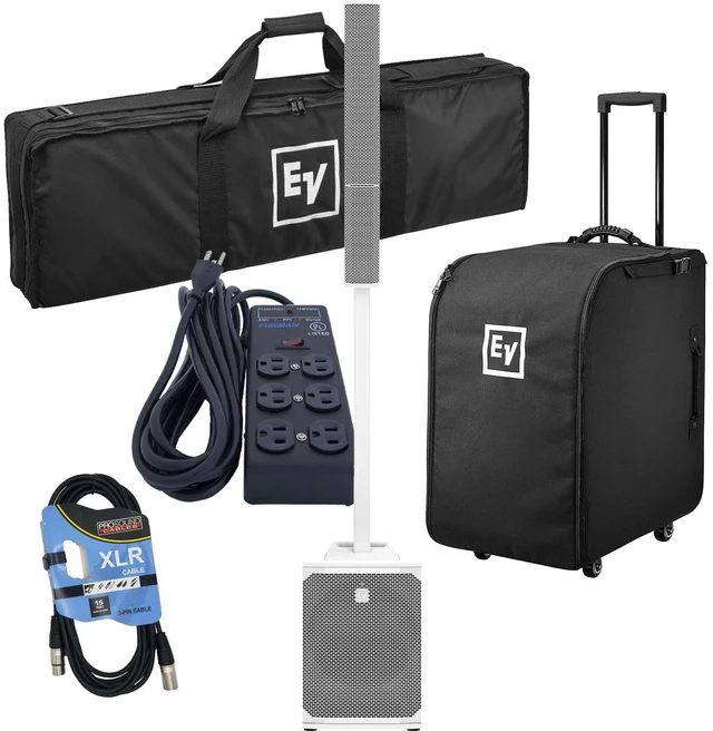 Main image of Electro-Voice Evolve 50M Powered Speaker- White (Top Cover Included), EV Rolling Case, XLR Cable, Furman (SS6B) Bundle