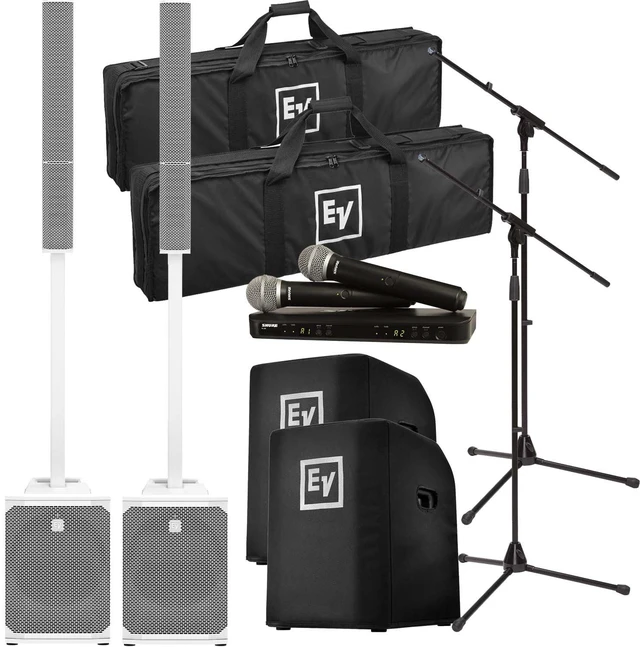 Main image of (2) Electro-Voice Evolve 50M Powered Speaker - White (Top Cover Included), (2) EVOLVE50-SUBCVR, (2) Mic Stands, BLX288/PG58 Bundle