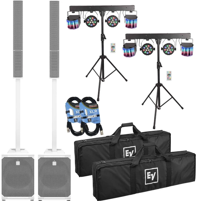 Main image of (2) Electro-Voice Evolve 50M Powered Speaker - White (Top Cover Included), (2) Yuusei LED DJ Lighting Set, (2) XLR Cables Bundle