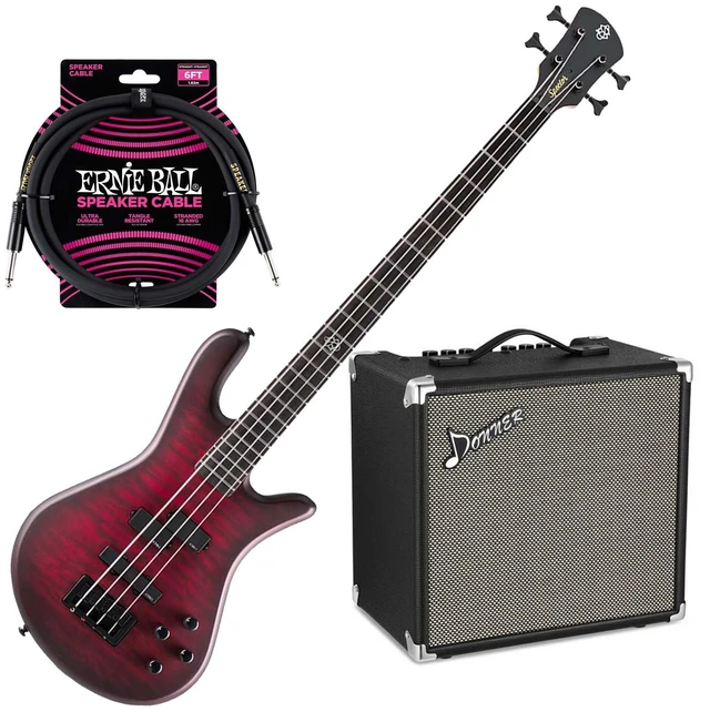Main image of Spector NS Pulse II 4 Bass Guitar - Black Cherry Matte, Donner Bass Amp 30 Watts, ErnieBall Cable Bundle