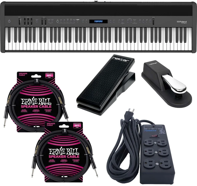Main image of Roland FP-60X Portable Digital Piano (Black), Sustain Pedal, Nektar NX-P, (2) ErnieBall Cables, Furman SS6B Bundle