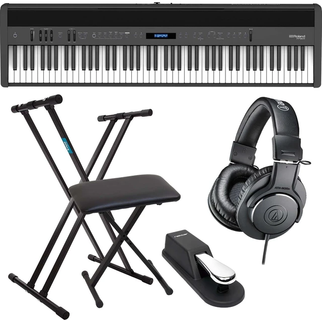 Main image of Roland FP-60X Portable Digital Piano (Black), Keyboard Stand, Bench,Sustain Pedal, ATH-M20X Bundle