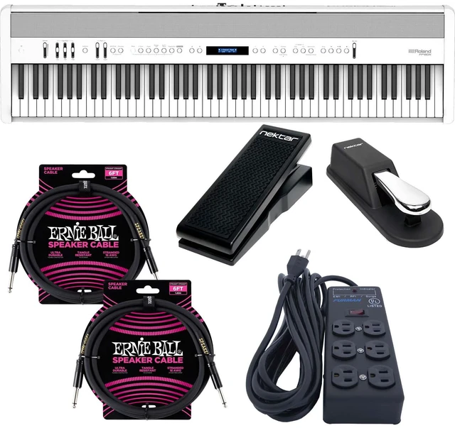 Main image of Roland FP-60X Portable Digital Piano (White), Sustain Pedal, Nektar NX-P, (2) ErnieBall Cables, Furman SS6B Bundle