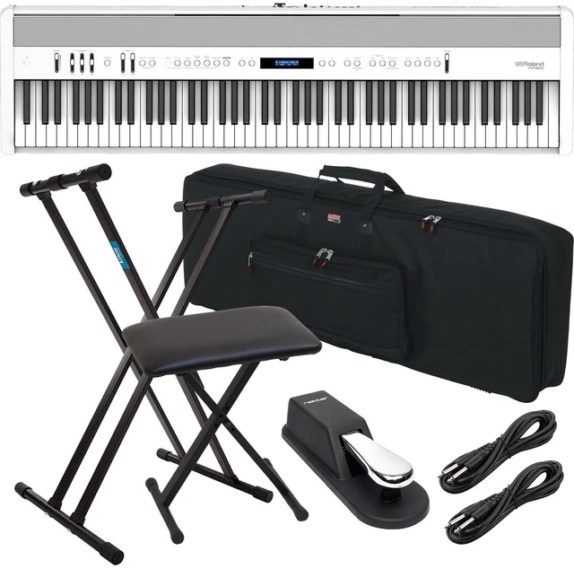 Main image of Roland FP-60X Portable Digital Piano (White), Keyboard Stand, Bench, Sustain Pedal, Gator GKB88, (2) 1/4 Cables Bundle
