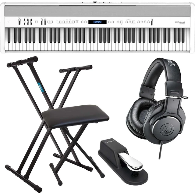 Main image of Roland FP-60X Portable Digital Piano (White), Keyboard Stand, Bench, Sustain Pedal, ATH-M20X Bundle