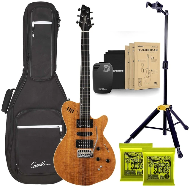 Main image of Godin (041497) xtSA Koa Electric Guitar, Natural, (2) Ernie Ball 2221 Cable, Hercules GS415B, D'Addario Humidikit Bundle