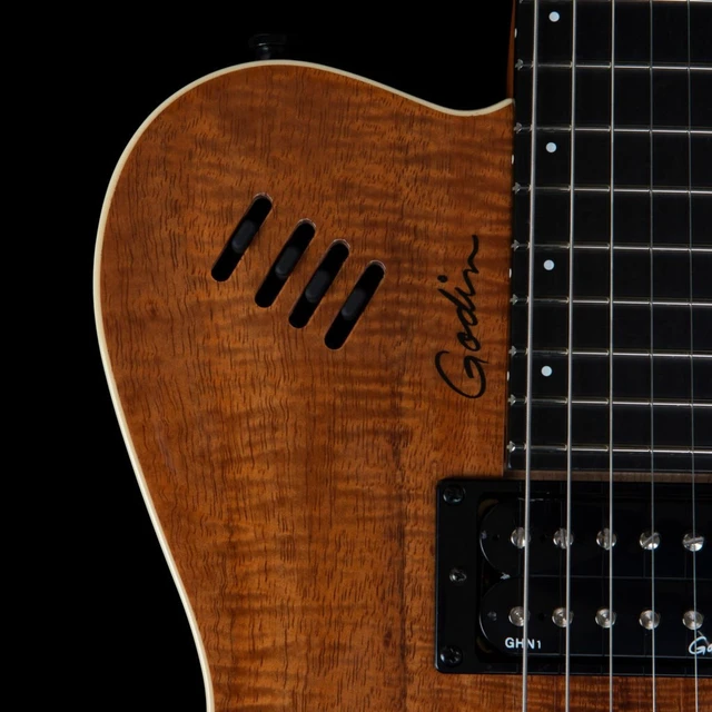 Alt view image 6 of 7 - Godin (041497) xtSA Koa Electric Guitar, Natural, (2) Ernie Ball 2221 Cable, Hercules GS415B, D'Addario Humidikit Bundle