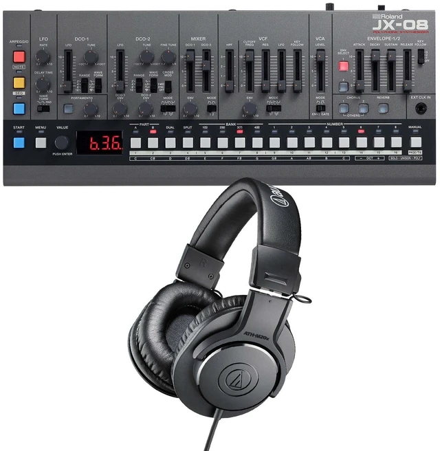 Main image of Roland Boutique JX-08 Synthesizer Module, Audio Technica ATH-M20X Bundle