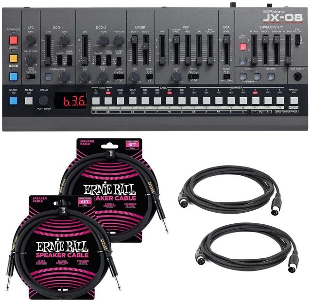 Main image of Roland Boutique JX-08 Synthesizer Module, (2) Ernie Ball 1/4 Cables, (2) Midi Cables Bundle
