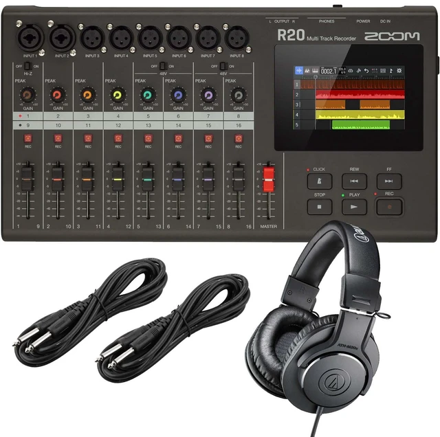 Main image of Zoom R20 16-track Recorder/Interface, (2) 1/4 Cables, AT ATH-M20X Bundle