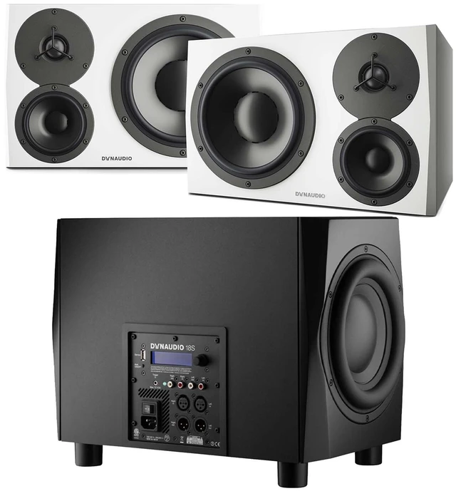Main image of (2) Dynaudio LYD 48 - 3-Way Speakers (Left/Right - White), Dynaudio 18S (Black) Powered Studio Subwoofer Bundle