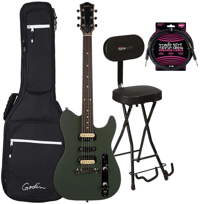 Main image of Godin (050406) Radium Electric Guitar Matte Green, Gator GFW-GTR-SEAT, ErnieBall Cable Bundle