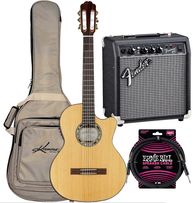 Main image of Kremona Verea Cutaway AC Nylon w/ Gig Bag, Fender Frontman 10G Amp, ErnieBall Cable Bundle