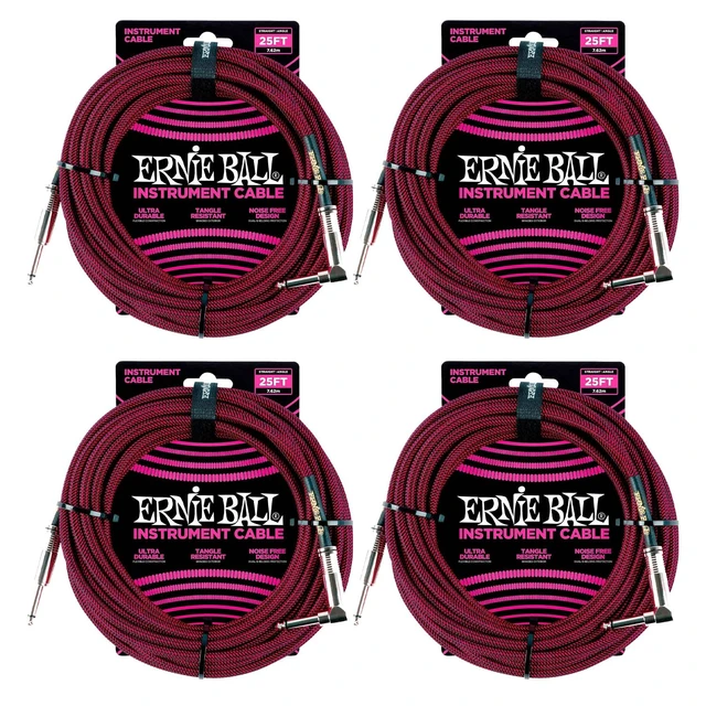 Alt view image 4 of 6 - (4) Ernie Ball PO6062 25 Braided Straight/Angle Instrument Cable Black/Red Bundle