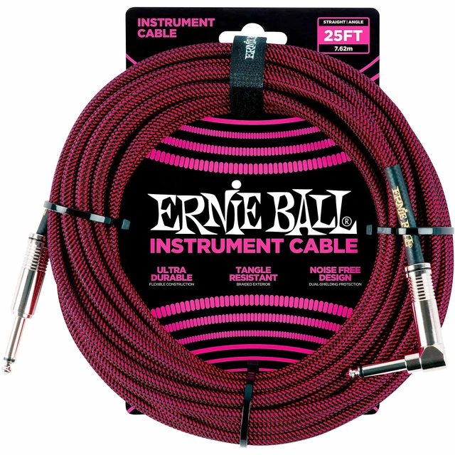Alt view image 5 of 6 - (4) Ernie Ball PO6062 25 Braided Straight/Angle Instrument Cable Black/Red Bundle