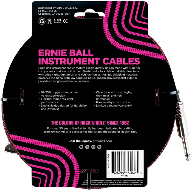 Alt view image 6 of 6 - (4) Ernie Ball PO6062 25 Braided Straight/Angle Instrument Cable Black/Red Bundle