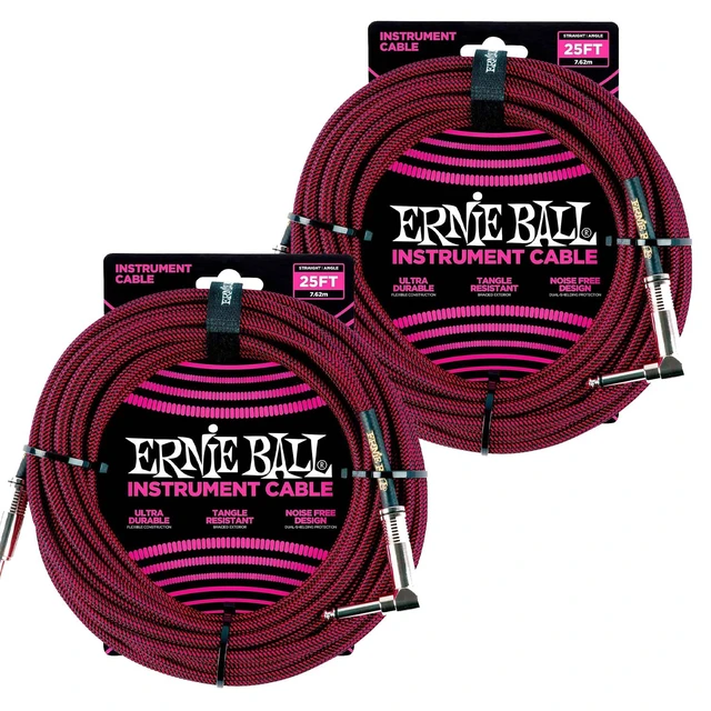Alt view image 4 of 6 - (2) Ernie Ball PO6062 25 Braided Straight/Angle Instrument Cable Black/Red Bundle