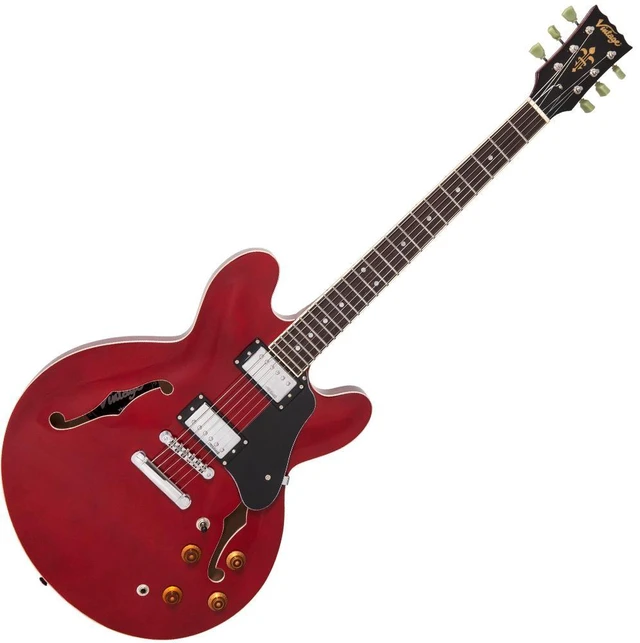 Alt view image 2 of 7 - Vintage VSA500 ReIssued 335-Style Acoustic Electric Guitar Cherry Red, CAHAYA Bag, ErnieBall Cable Bundle