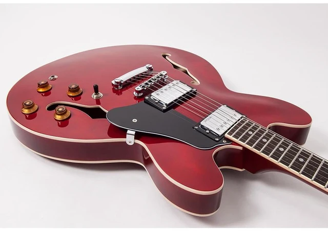 Alt view image 4 of 7 - Vintage VSA500 ReIssued 335-Style Acoustic Electric Guitar Cherry Red, CAHAYA Bag, ErnieBall Cable Bundle
