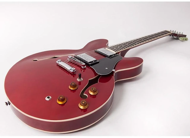 Alt view image 5 of 7 - Vintage VSA500 ReIssued 335-Style Acoustic Electric Guitar Cherry Red, CAHAYA Bag, ErnieBall Cable Bundle
