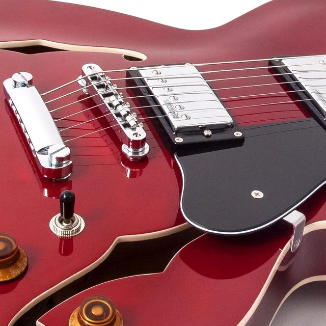 Alt view image 6 of 7 - Vintage VSA500 ReIssued 335-Style Acoustic Electric Guitar Cherry Red, CAHAYA Bag, ErnieBall Cable Bundle