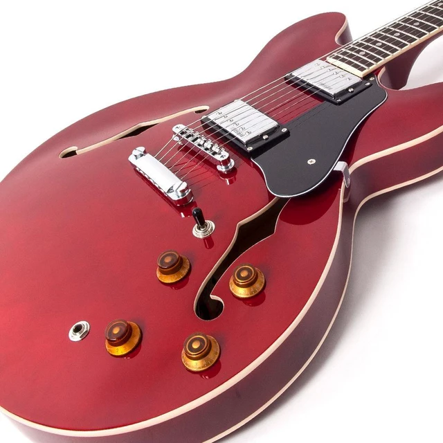 Alt view image 7 of 7 - Vintage VSA500 ReIssued 335-Style Acoustic Electric Guitar Cherry Red, CAHAYA Bag, ErnieBall Cable Bundle
