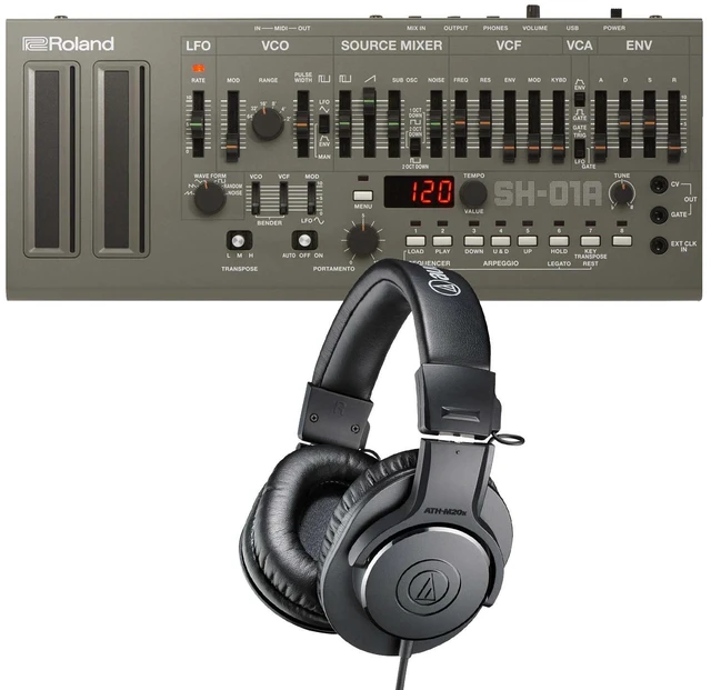 Main image of Roland SH-01A Boutique Series Synthesizer with Sequencer, AT ATH-M20X Bundle