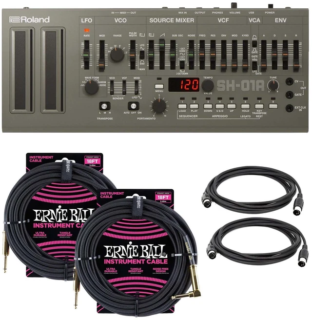 Main image of Roland SH-01A Boutique Series Synthesizer with Sequencer, (2) EnieBall 1/4 cables, (2) Midi Cables Bundle