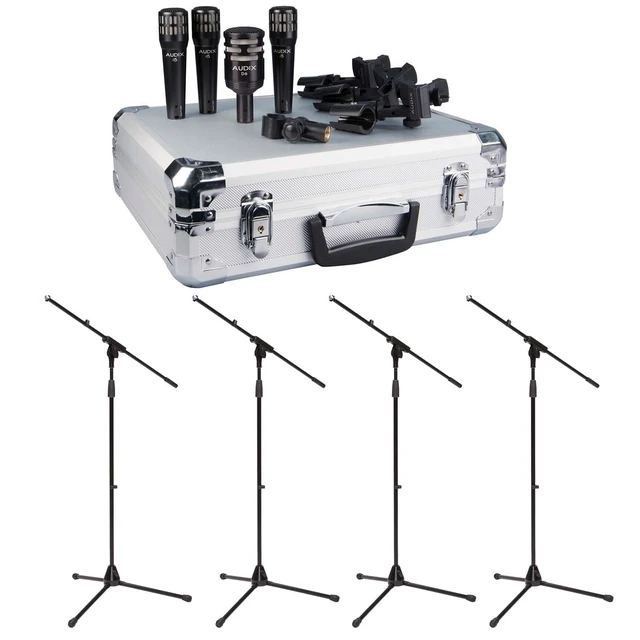 Alt view image 6 of 7 - Audix DP4 Instrument Mic Pack, (4) Mic Stands Bundle