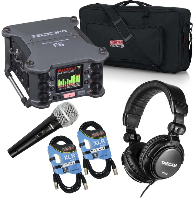 Main image of Zoom F6 6-Input / 14-Track Multitrack, (2) SV100 Mic, Tascam TH02, (2) XLR Cables, SD Card 32GB, Gator GK2110 Bundle