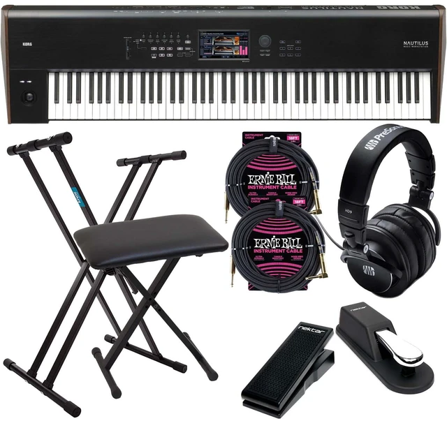Main image of Korg Nautilus 88 Synthesizer Workstation, Keyboard Stand and Bench, Presonus HD9, Sustain Pedal, Nektar NX-P, (2) ErnieBall 1/4 Cables Bundle