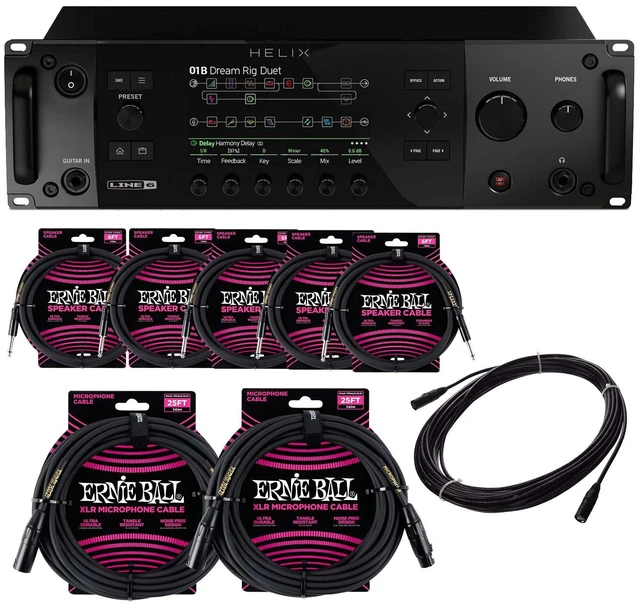 Main image of Line 6 Helix Rack Guitar Multi-effects, (5) ErnieBall Cables, (2) ErnieBall XLR Cables, Ethercon 50FT Bundle