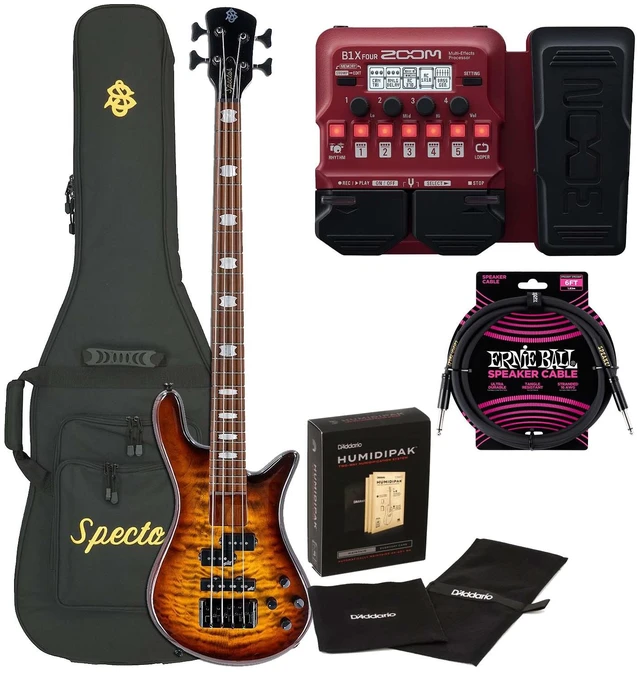 Main image of Spector EuroBolt 4 Bass Guitar Tobacco Sunburst Gloss, Zoom B1X Pedal, ErnieBall Cable, D'Addario Humidipak Bundle