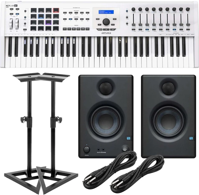 Main image of Arturia KeyLab MKII 61 White, Presonus Eris 3.5, Monitor Stands, (2) 1/4 Cables Bundle