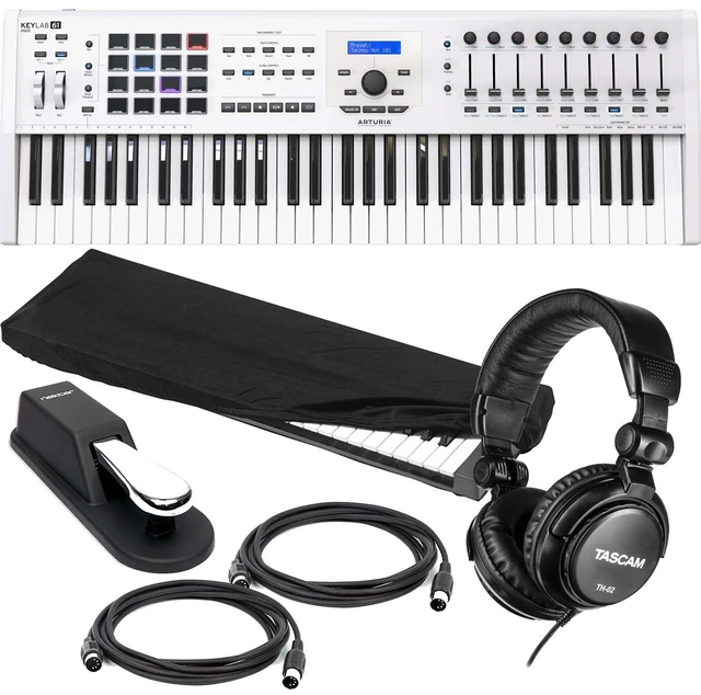 Main image of Arturia KeyLab MKII 61 White, Sustain Pedal, Dust Cover, (2) Midi Cables, Tascam TH02 Bundle