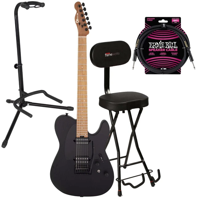 Main image of Charvel Pro-Mod So-Cal Style 2 24 HT (Satin Black), Ernie Ball Cable, Gator Stand GFW-GTR-1000, Gator Seat GFW-GTR-SEAT Bundle