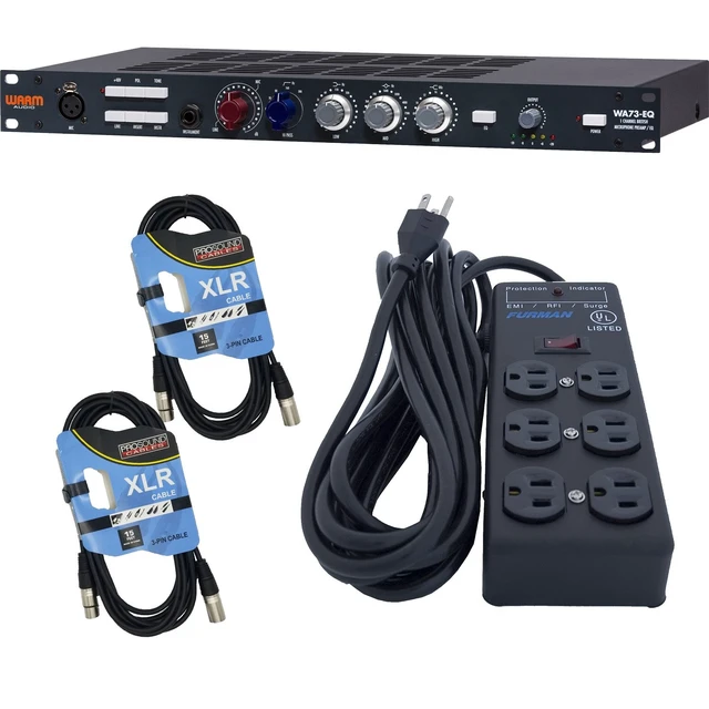 Alt view image 7 of 7 - Warm Audio WA73-EQ Microphone Preamp, Furman SS6B Conditioner, (2) XLR Cables Bundle