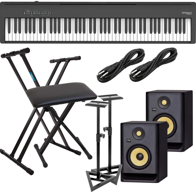 Main image of Roland FP-30X Digital Piano with Speakers (Black), Keyboard Stand, Bench, (2) KRK RP5G4 Monitors, Monitor Stand, (2) 1/4 Cables Bundle