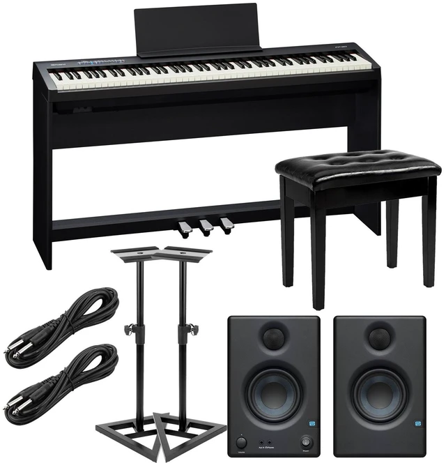 Main image of Roland FP-30X Digital Piano with Speakers (Black), KSC-70 - KPD-70, Bonnlo Padded Bench, Presonus Eris3.5, Monitor Stands, (2) 1/4 Cables Bundle