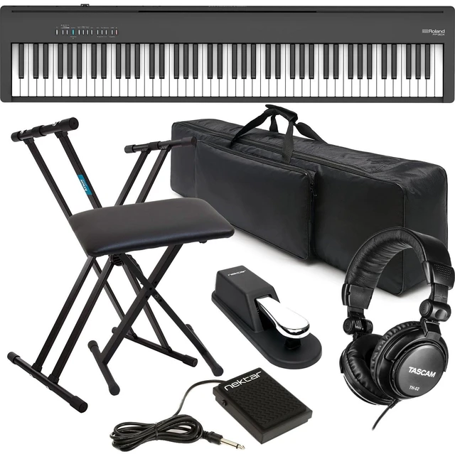 Main image of Roland FP-30X Digital Piano with Speakers (Black), Keyboard Stand, Bench, Sustain Pedal, Nektar NP-1, Tascam TH02, NKTM 88 Bag Bundle