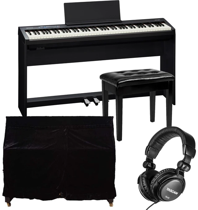 Main image of Roland FP-30X Digital Piano with Speakers (Black), KSC-70 - KPD-70, Bonnlo Padded Bench, Tascam TH02, Monkeysell Piano Cover Bundle