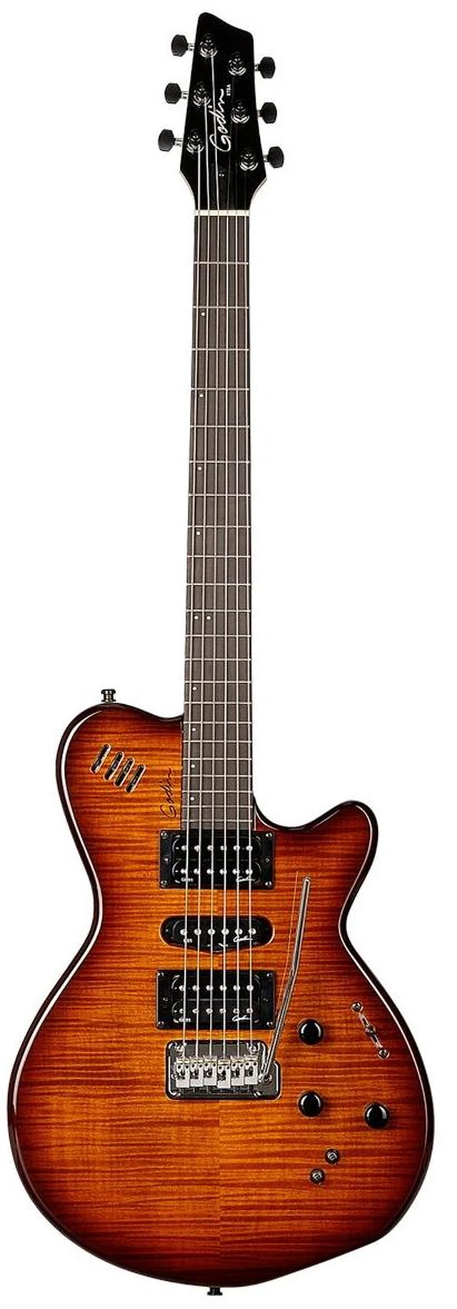 Alt view image 2 of 7 - Godin (028672) xtSA Light Burst Flame Electric Guitar with Gig Bag, Roland GKC-10 13 Pin 30ft Cable, Gator GFW-GTR-1000, Dunlop Picks (PVP113) Bundle