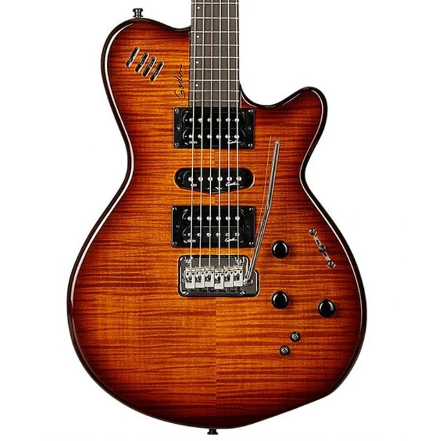 Alt view image 4 of 7 - Godin (028672) xtSA Light Burst Flame Electric Guitar with Gig Bag, Fender Frontman 10G, ErnieBall Cable, KLIQ TinyTune, Gator GFW-GTR-1000 Stand Bundle