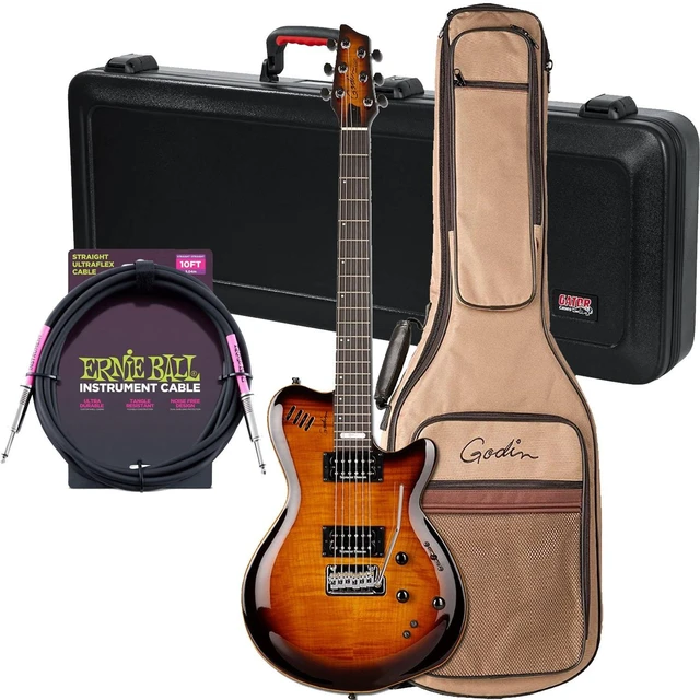 Main image of Godin (024124) LGXT Cognac Burst Flame Guitar / Bag, Gator GTSA-GTRELEC Case, ErnieBall Cable Bundle