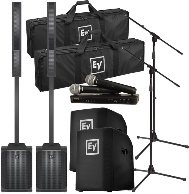 Main image of (2) Electro-Voice Evolve 50M Powered Speaker (Top Cover Included), (2) EVOLVE50-SUBCVR, (2) Mic Stands, BLX288/PG58 Bundle