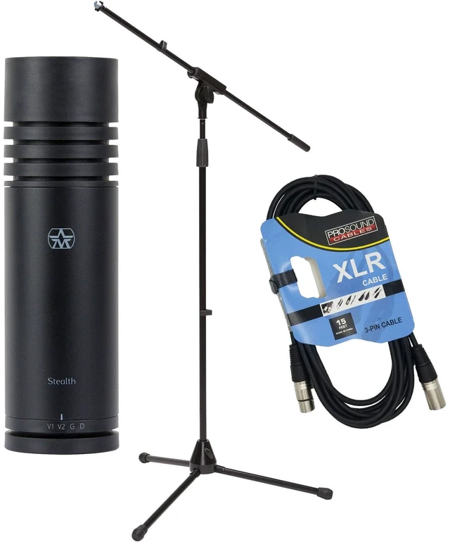 Main image of Aston Mic Stealth Cardioid Active Dynamic Broadcast, Mic Stand, XLR Cable Bundle