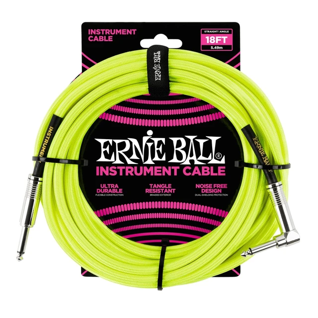 Alt view image 2 of 3 - (2) Ernie Ball (P06085) Braided Straight to Right Angle Instrument Cable- 18 foot Neon Yellow Bundle