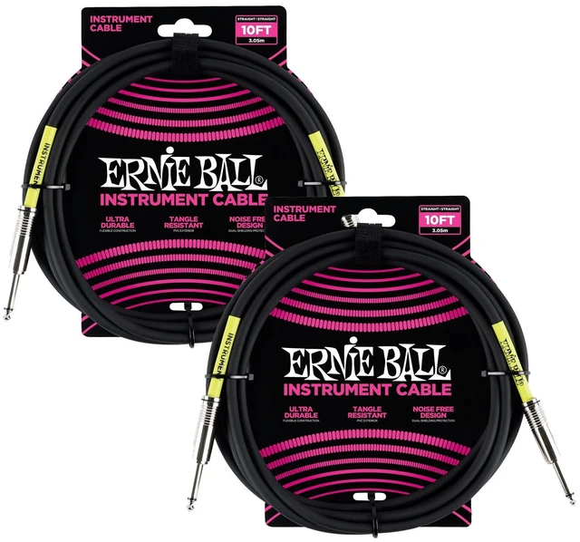 Main image of (2) Ernie Ball (P06048) Classic Straight to Straight Instrument Cable 6 foot Black Bundle